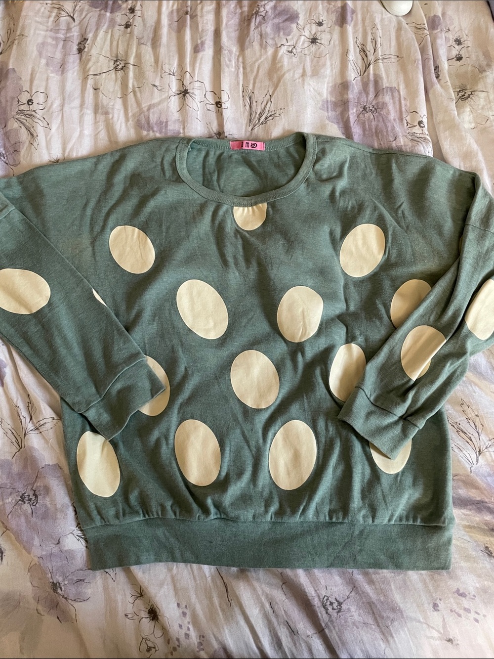 Polka Dot Pullover Sweater in Sage and Cream